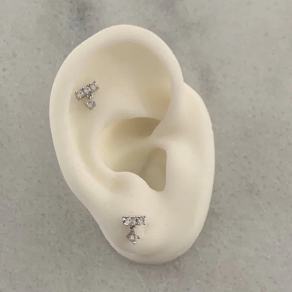 Sterling Silver Crystal Bar Dangle Huggie Stud Earrings